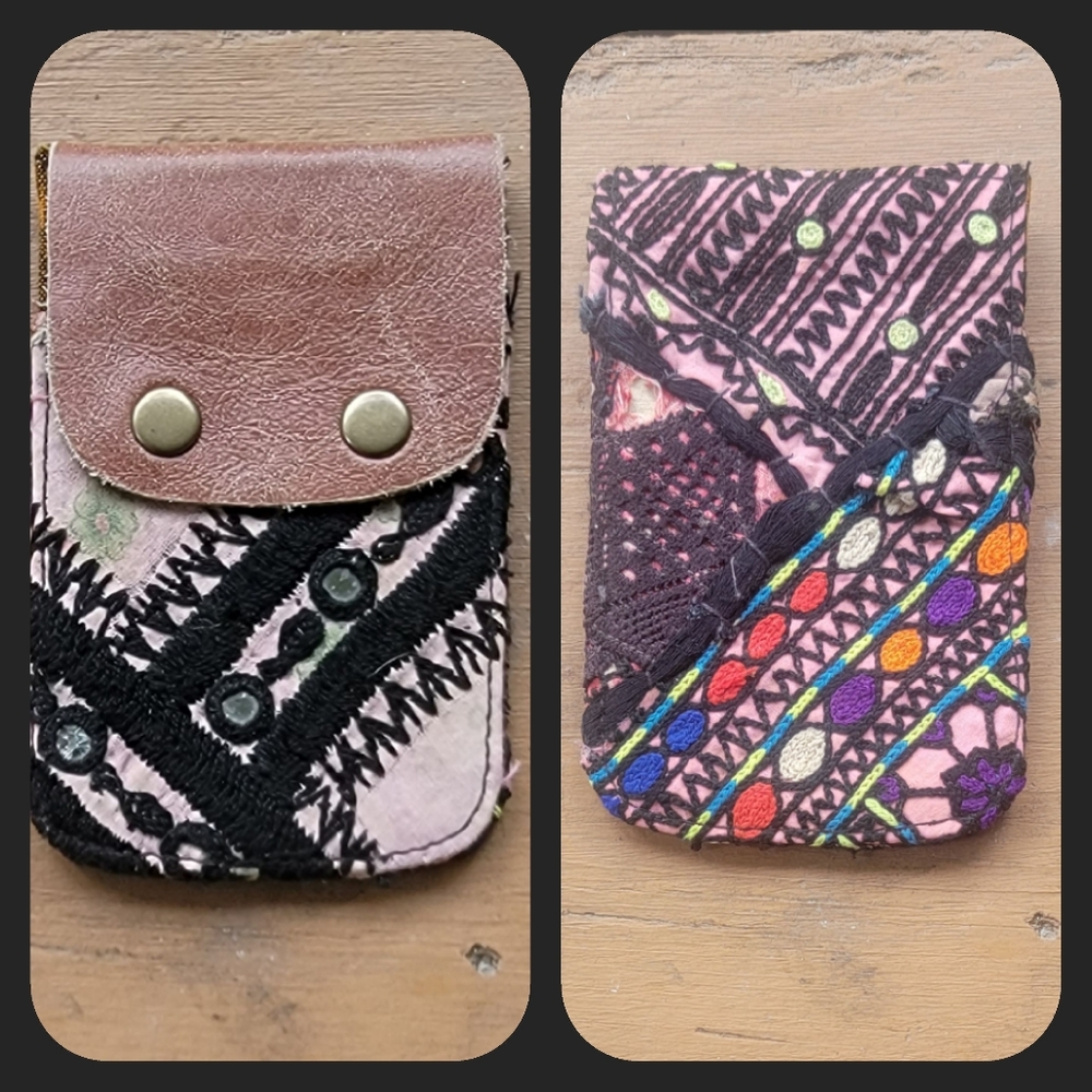 🫡🧀 Free People Boho Embroidered Repurposed vtg banjara Wallet Card Case